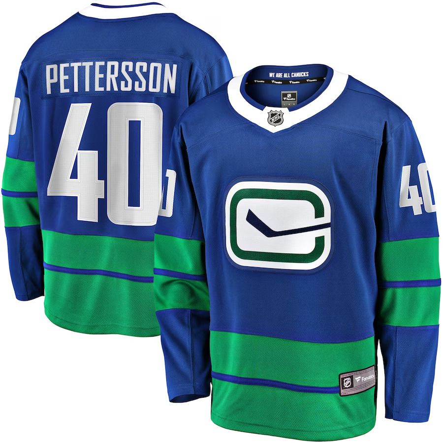 Men Vancouver Canucks 40 Elias Pettersson Fanatics Branded Royal Alternate Premier Breakaway Player NHL Jersey